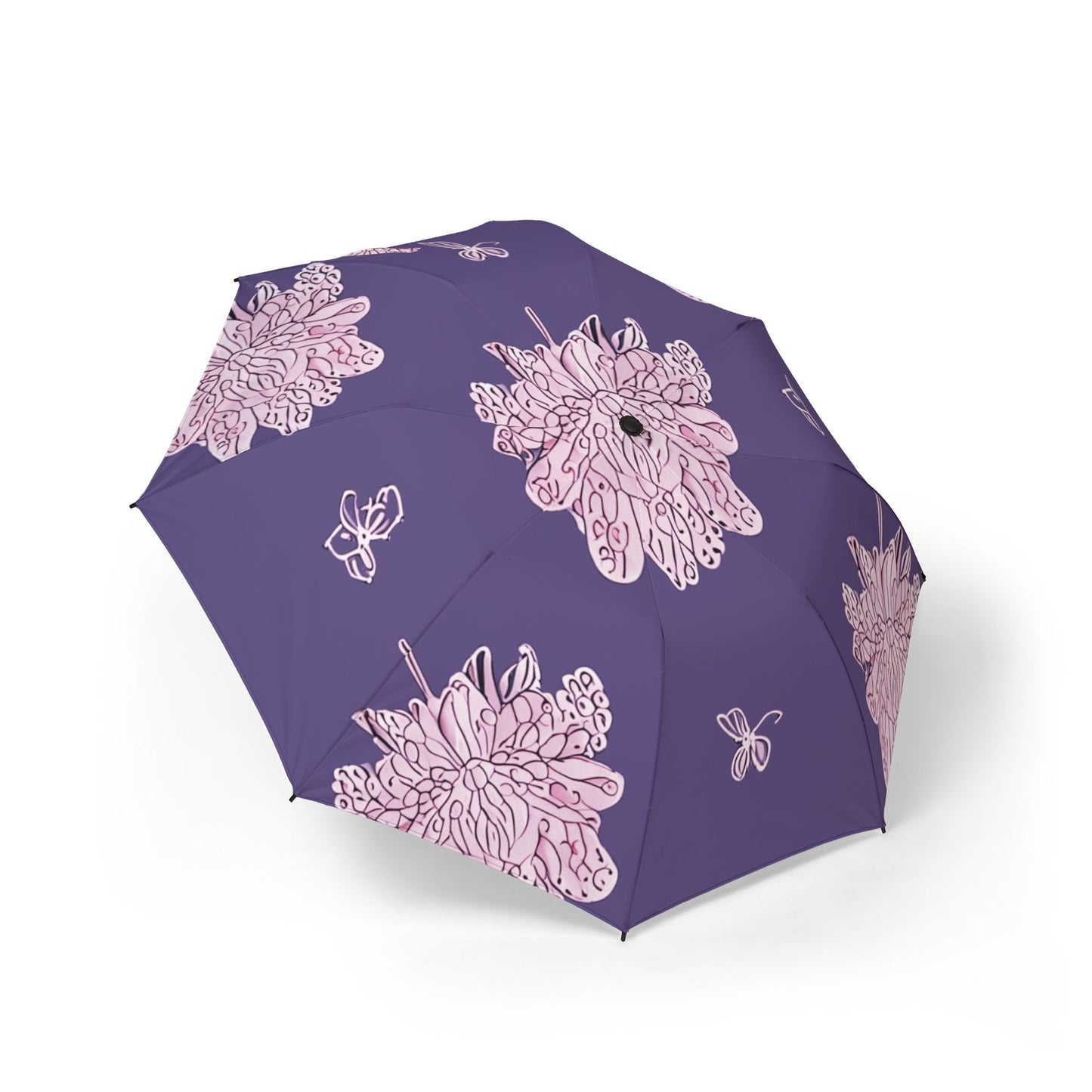 Magenta Floral Butterflies Foldable Umbrella - Compact & Chic