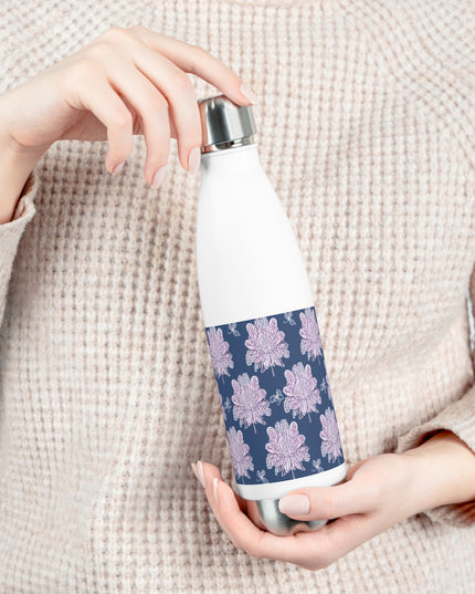 Purple White Floral Butterflies 20oz Insulated Water Bottle