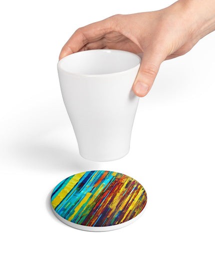 Striped Alpha 4" x 4" Round Ceramic Coaster