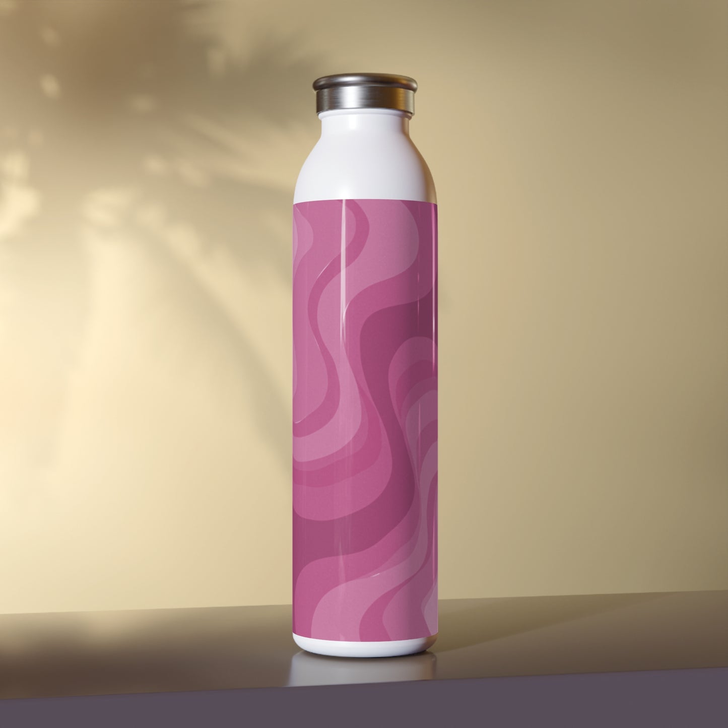 Pinky Mauve Wavey Slim Water Bottle, 20 oz White