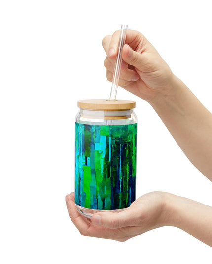 Striped Blue Green Glass, 16oz