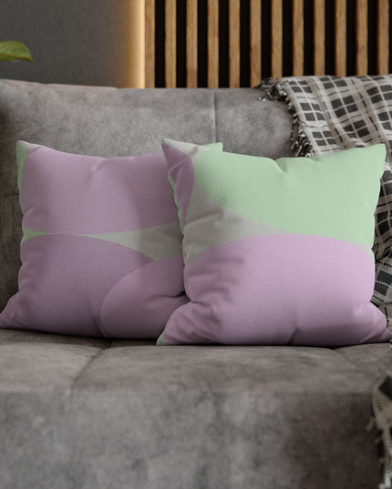 Pastel Lavender Purple and Soft Green Patches Spun Polyester Square Pillowcase, 14" x 14"