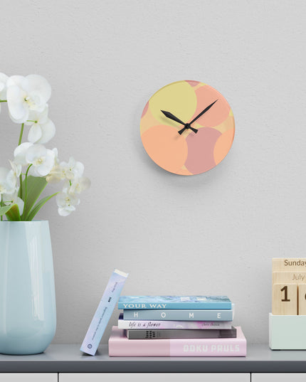 Pastel Hot Peach Patches Acrylic Round Wall Clock, 8" x 8"
