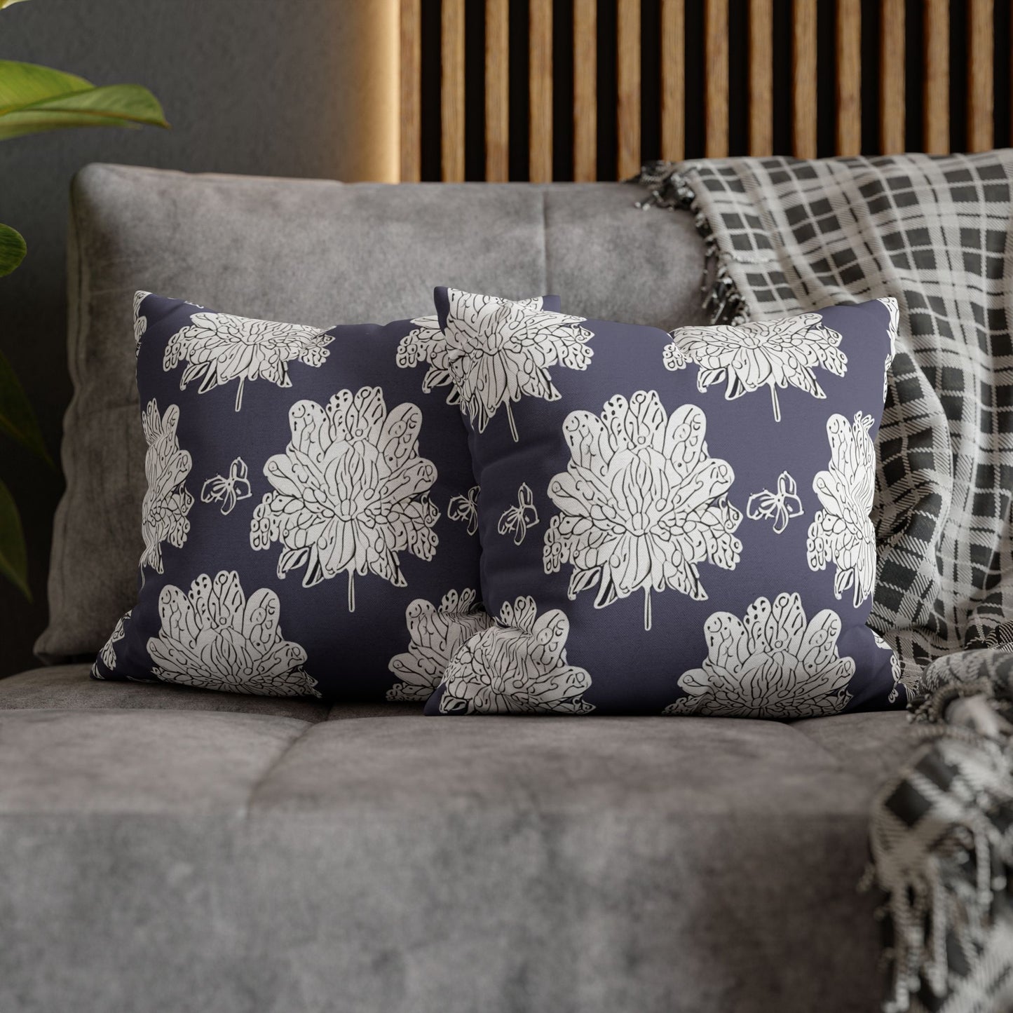 White Floral Butterflies Spun Polyester Square Pillowcase, 14" x 14"