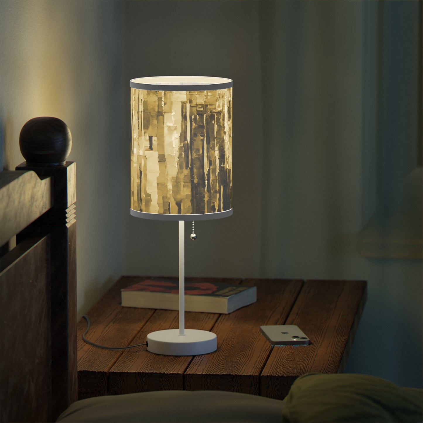 Striped Light Brown Table Lamp on a White or Silver Stand, US|CA plug