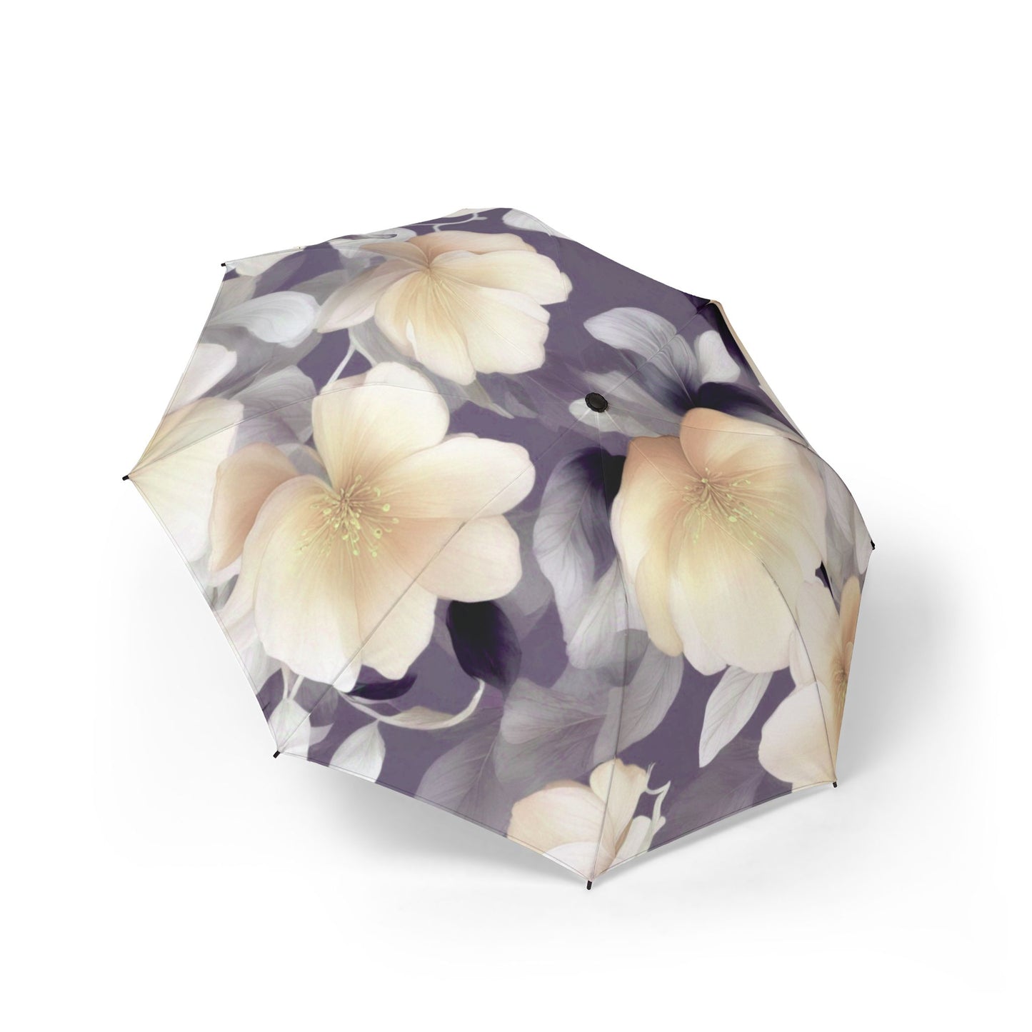White Blush Floral Bunch Foldable Umbrella - Compact & Chic