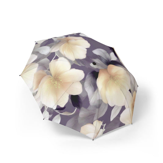 White Blush Floral Bunch Foldable Umbrella - Compact & Chic