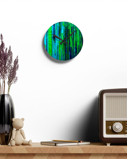 Striped Blue Green Acrylic Round Wall Clock, 8" x 8"