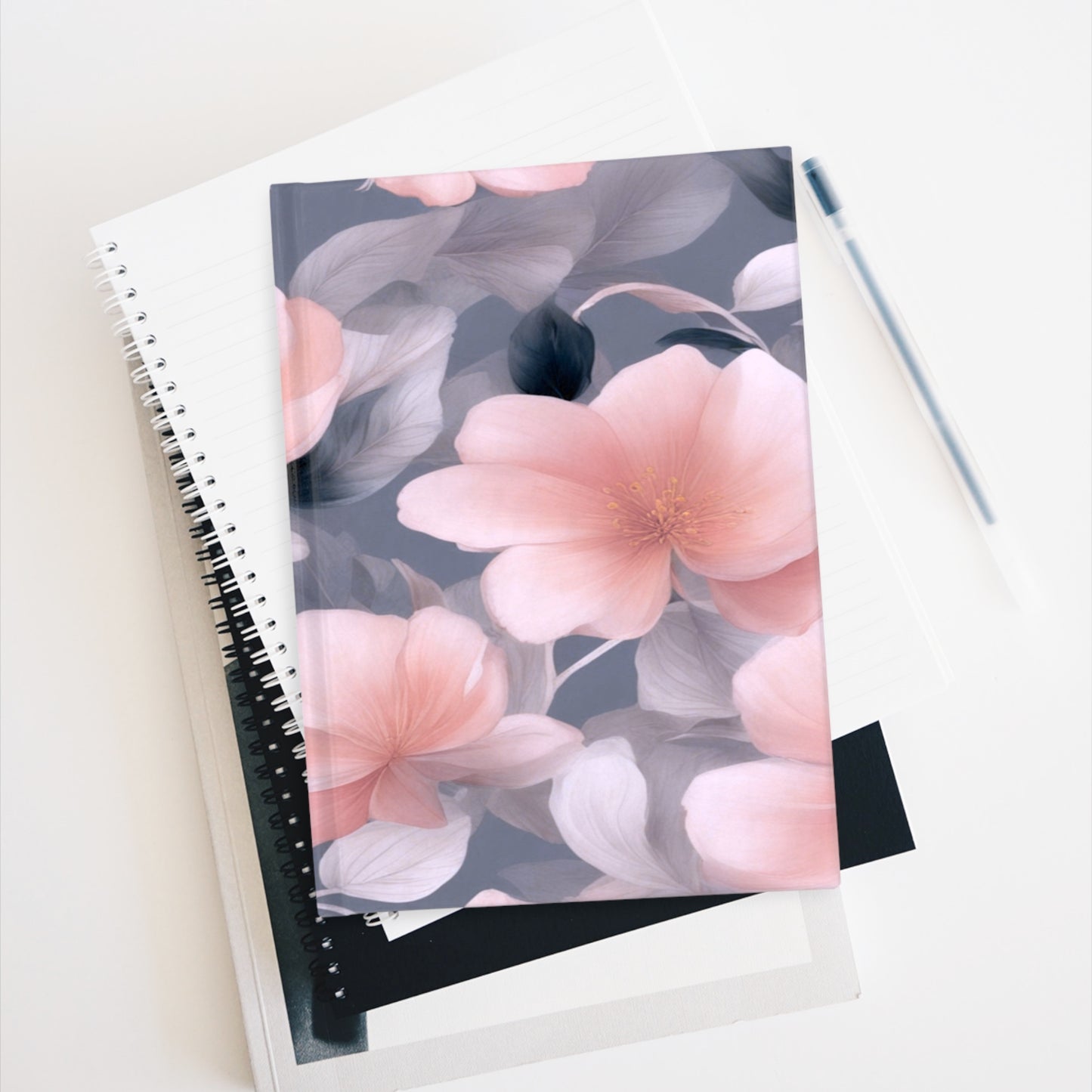 Peach and Blue Gray Floral Bunch Journal - 128 Ruled Line pages, 5" x 7"