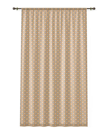 Tan Sunset Star-crossed Bodies Sheer Window Curtain, 50" x 84", partially transparent