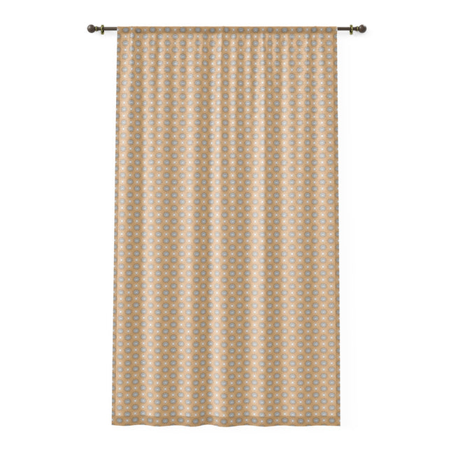 Tan Sunset Star-crossed Bodies Sheer Window Curtain, 50" x 84", partially transparent