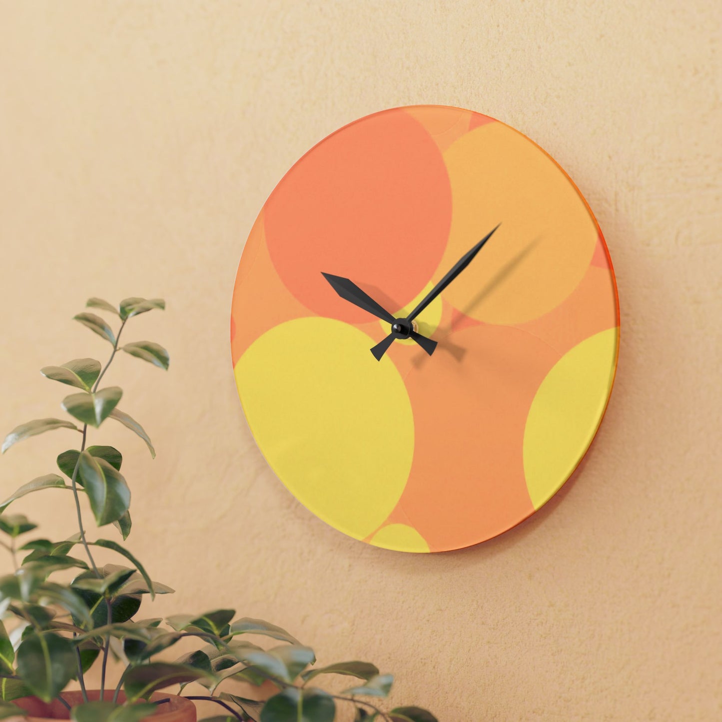 Pastel Bright Oranges Patches Acrylic Wall Clock, Round or Square, 10.75" x 10.75"