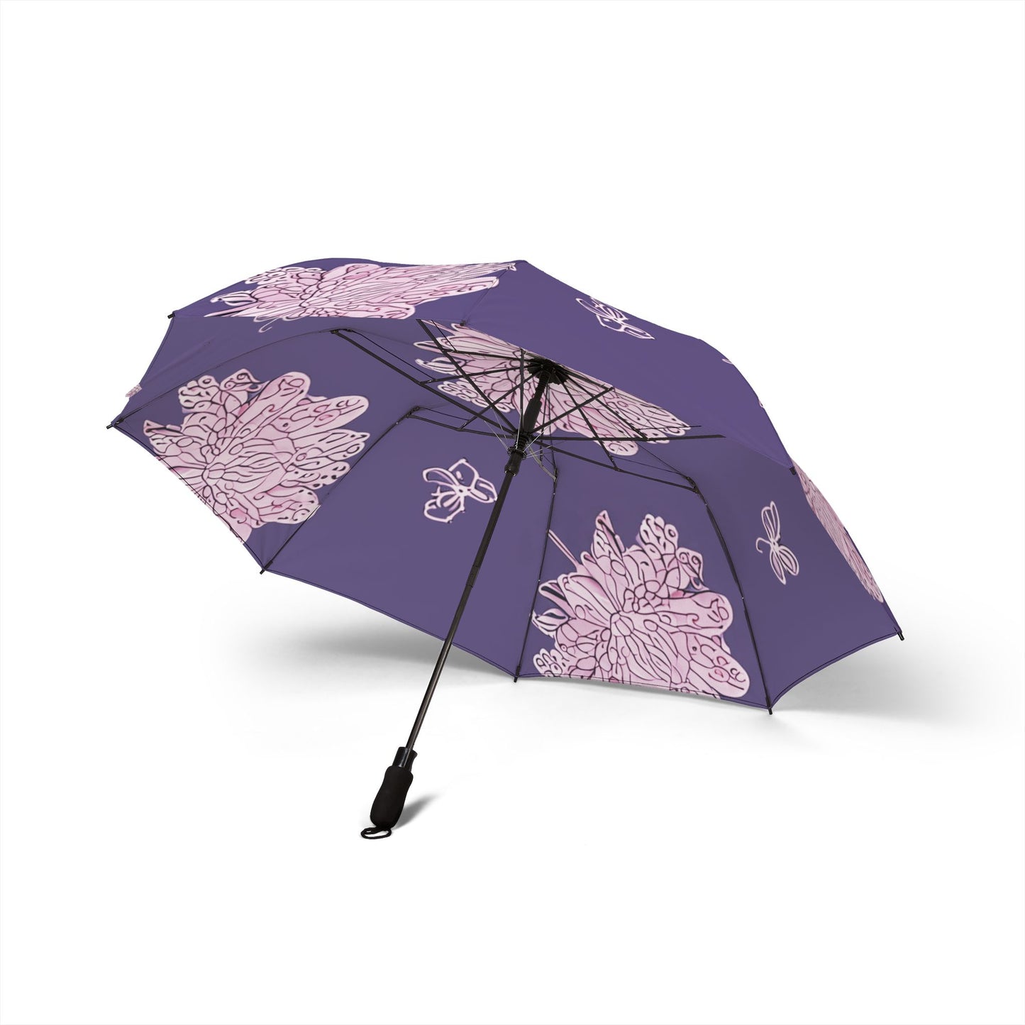 Magenta Floral Butterflies Foldable Umbrella - Compact & Chic