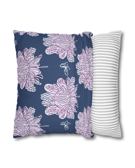 Purple White Floral Butterflies Spun Polyester Square Pillowcase, 14" x 14"