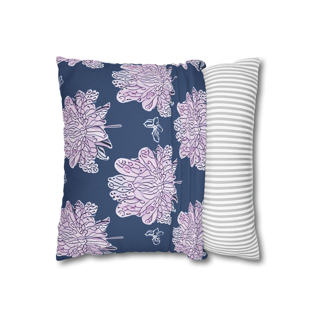 Purple White Floral Butterflies Spun Polyester Square Pillowcase, 14" x 14"
