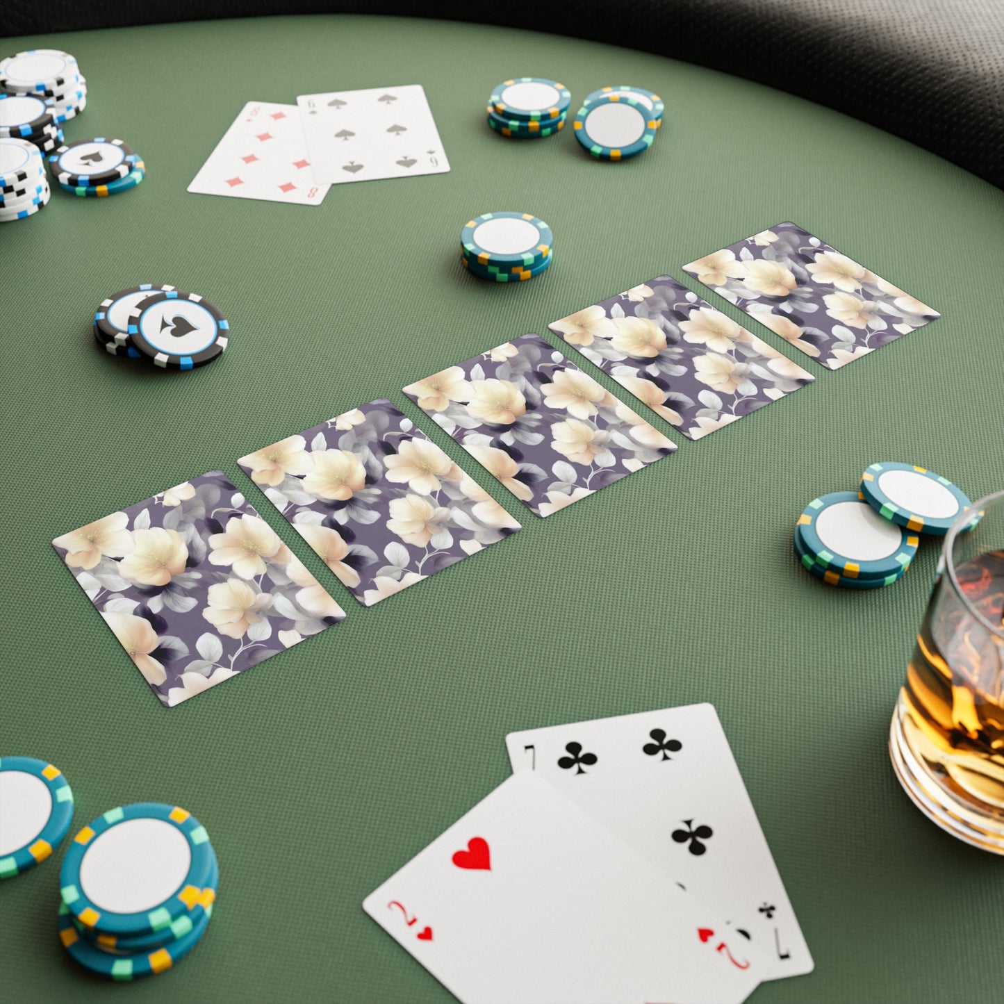 White Blush Floral Bunch Poker Cards