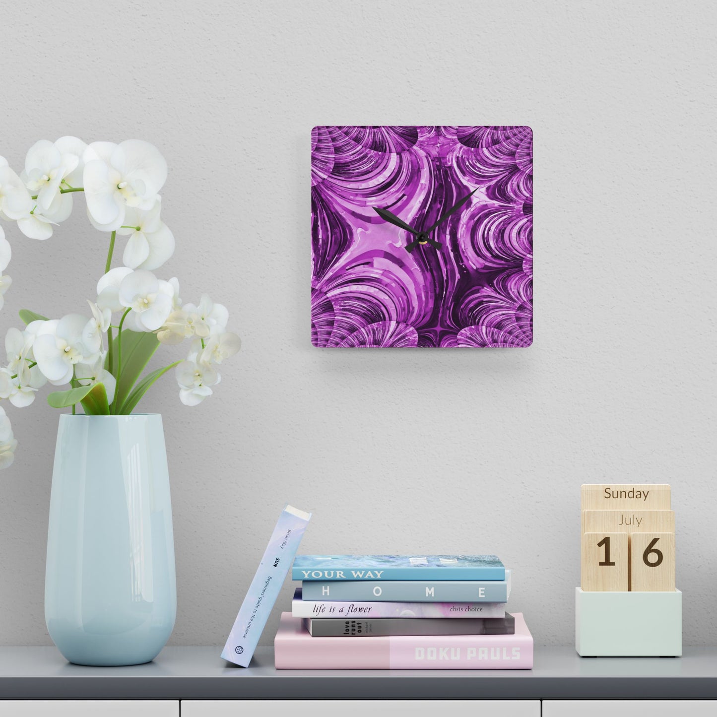 Uzi Spiral Powder Lavender Acrylic Wall Clock, Round or Square, 10.75" x 10.75"