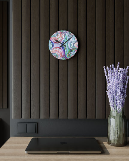 Uzi Spiral Pastels Acrylic Round Wall Clock, 8" x 8"