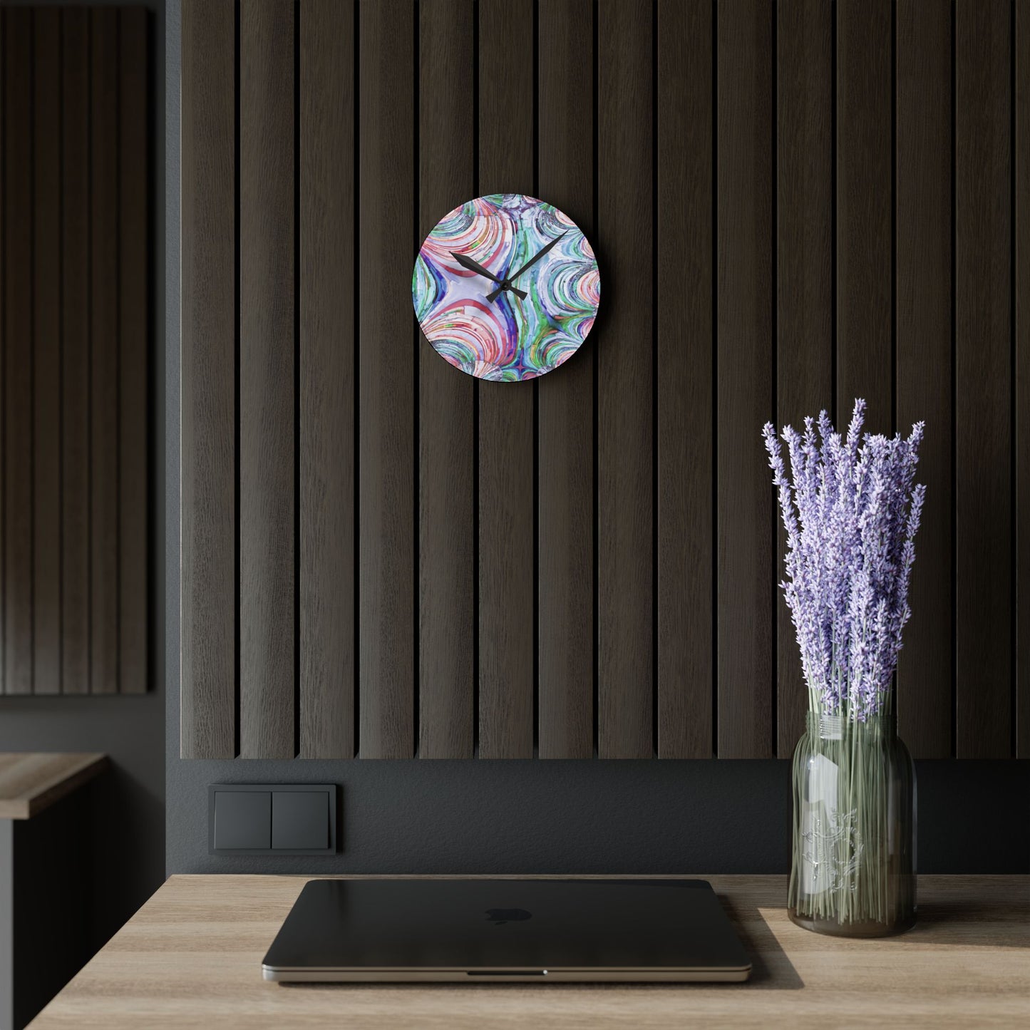 Uzi Spiral Pastels Acrylic Round Wall Clock, 8" x 8"
