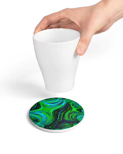 Uzi Spiral Blue Green 4" x 4" Round Ceramic Coaster