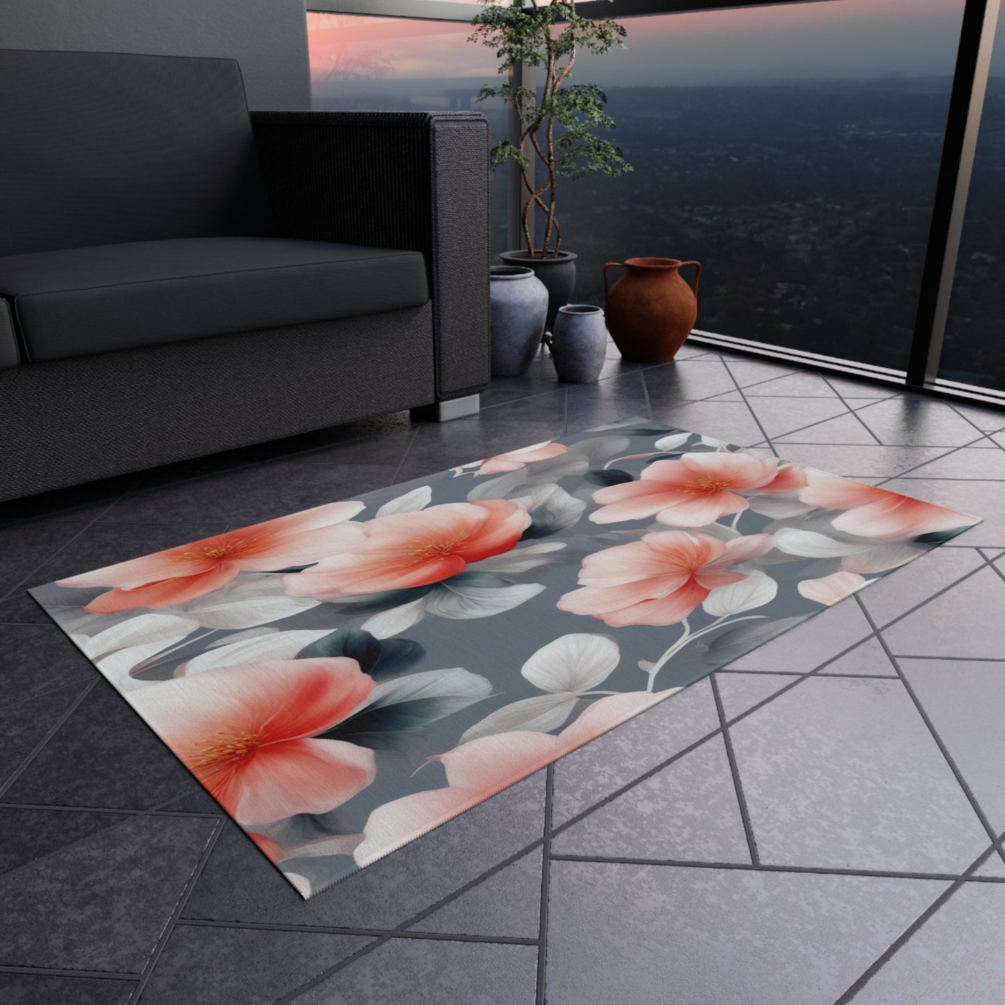 Red Blossom Floral Bunch Outdoor Rug, 36" x 60"