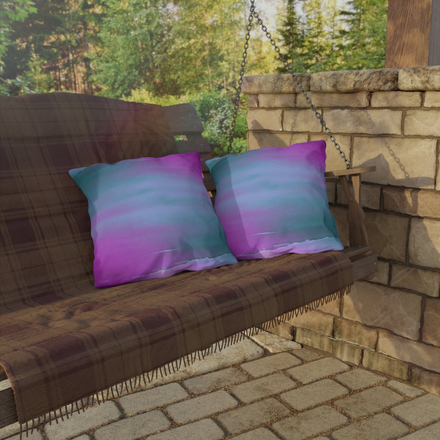 Dark Blue Green Sea Purple Fog 18" x 18" Outdoor Pillows