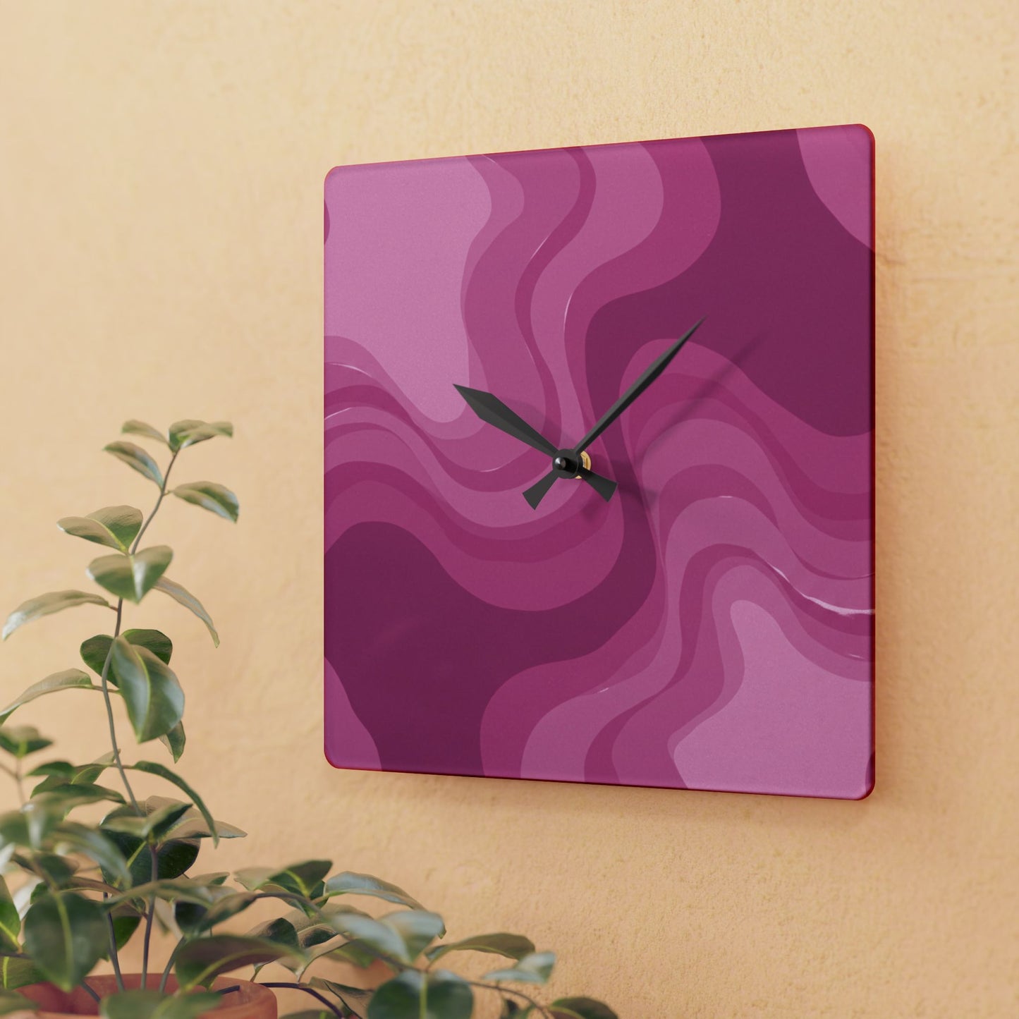PInky Mauve Wavey 10.75" x 10.75" Round or Square Acrylic Wall Clock