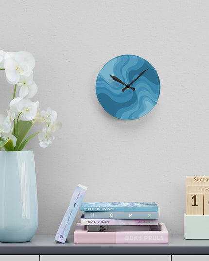 Sky Blue Wavey 8" x 8" Round Acrylic Wall Clock