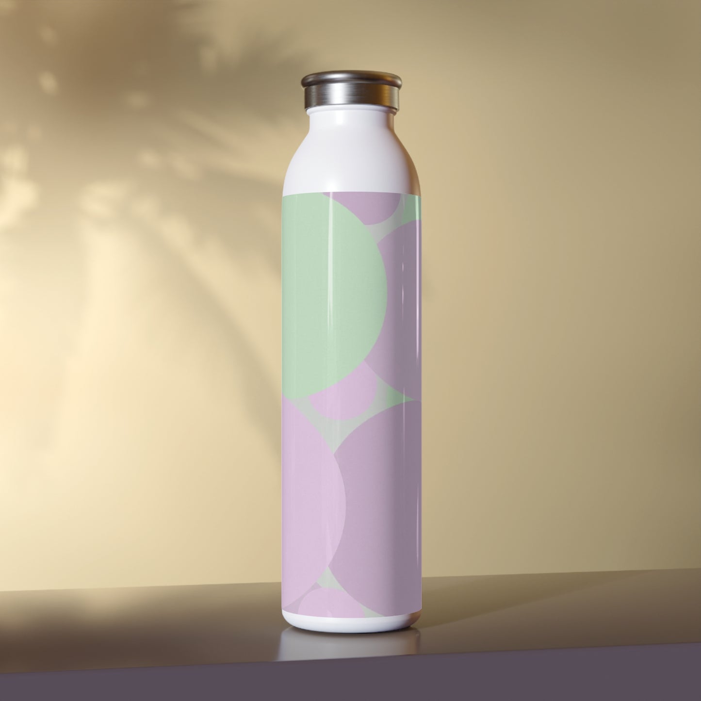 Pastel Lavender Purple and Soft Green Patches Slim Water Bottle, 20 oz White
