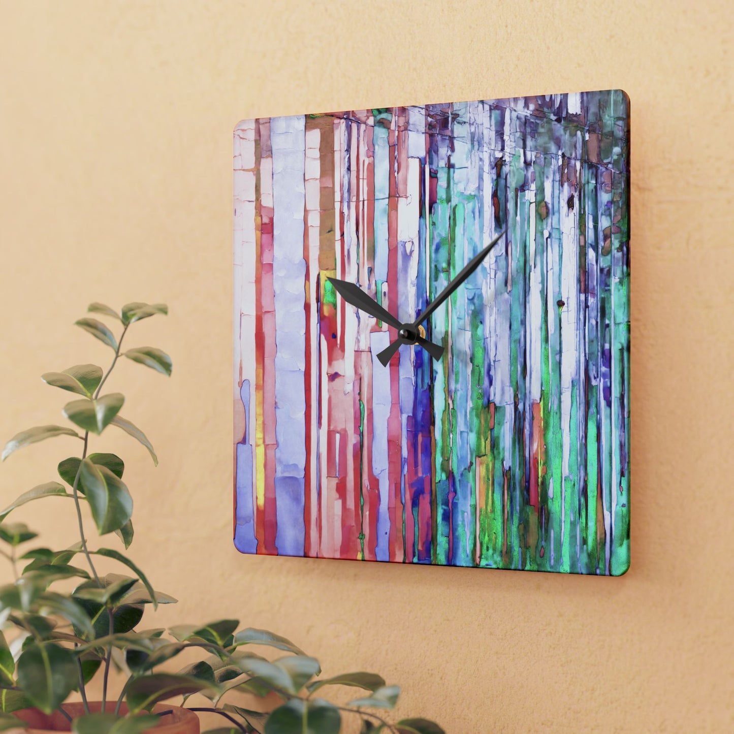 Striped Pastels Acrylic Wall Clock, Round or Square, 10.75" x 10.75"