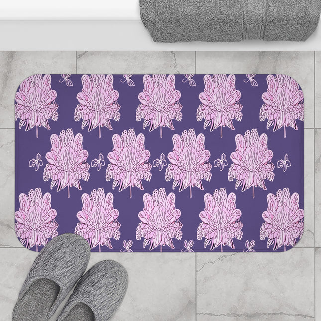 Magenta Floral Butterflies 34" x 21" Bath Mat