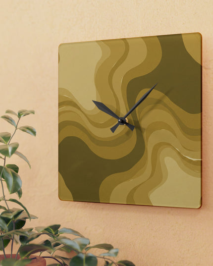 Brown Wavey 10.75" x 10.75" Round or Square Acrylic Wall Clock