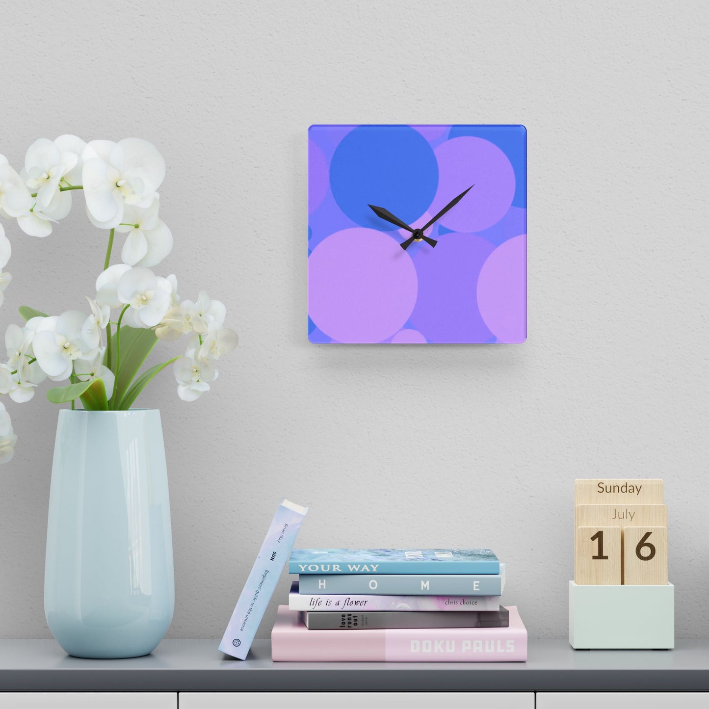 Pastel Purple Family Patches Acrylic Wall Clock, Round or Square, 10.75" x 10.75"