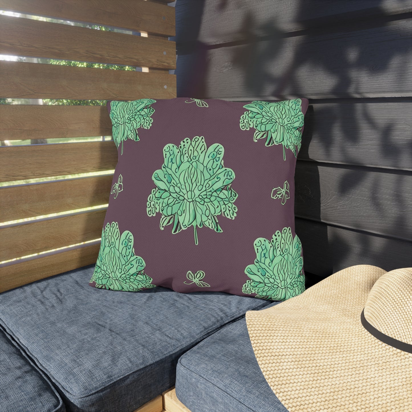 Mint Green Floral Butterflies 18" x 18" Outdoor Pillow