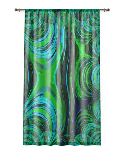 Uzi Spiral Blue Green Sheer Window Curtain, 50" x 84", partially transparent