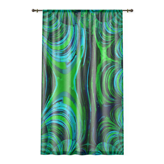 Uzi Spiral Blue Green Sheer Window Curtain, 50" x 84", partially transparent