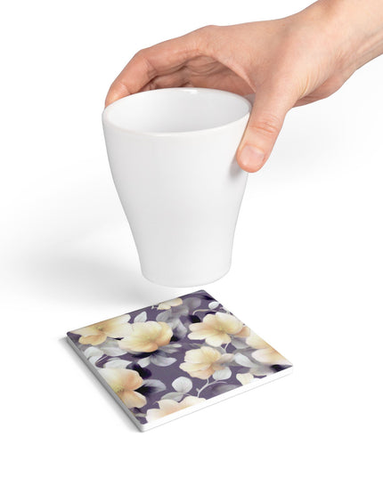White Blush Floral Bunch Square Ceramic Coaster, 4" x 4"