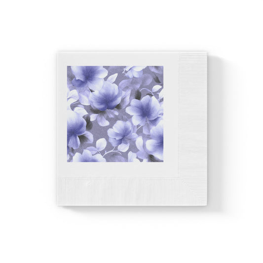 Indigo Blossom Floral Bunch White Coined Napkins, 4.8" x 4.8"