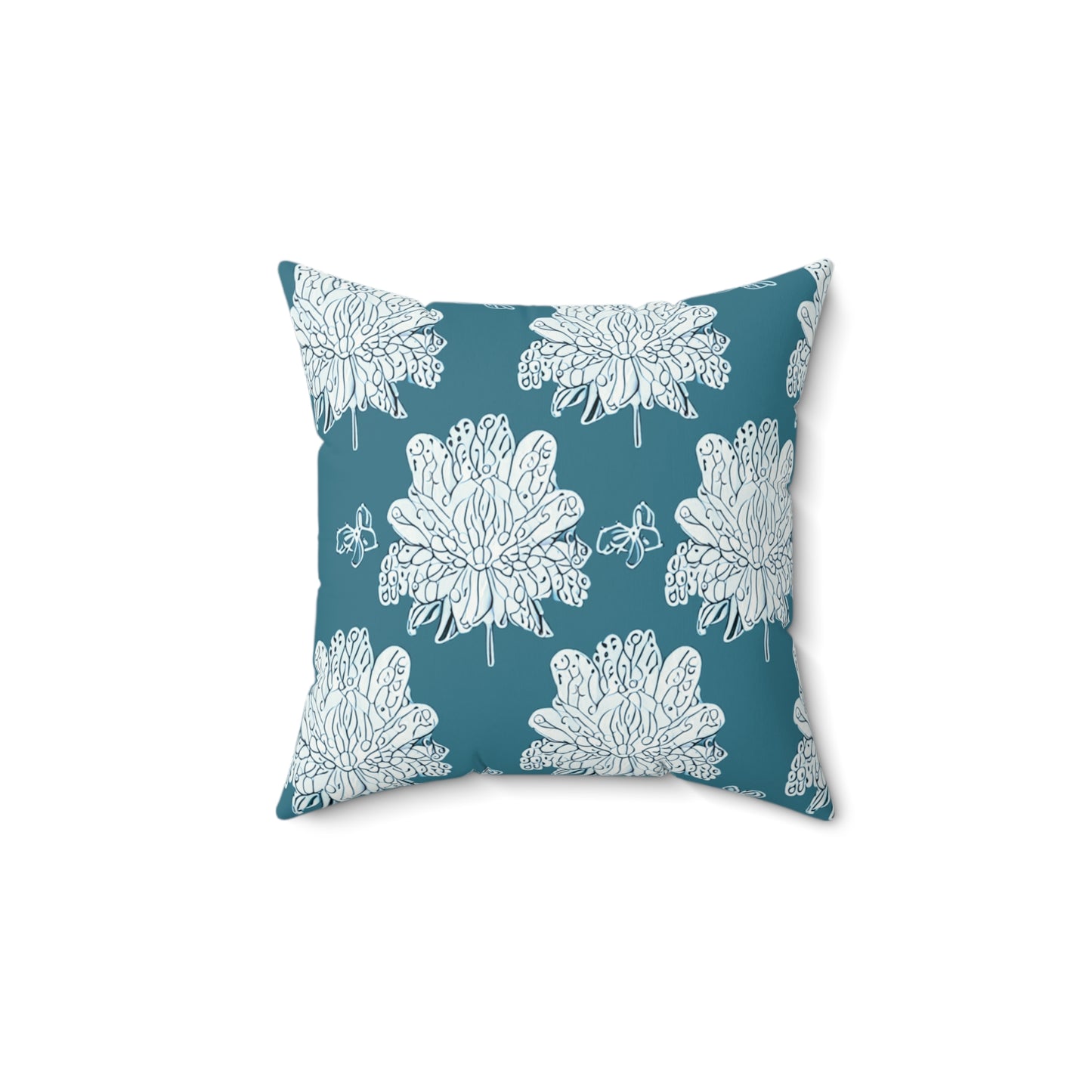 Tif Green White Floral Butterflies 14" x 14" Faux Suede Square Pillow