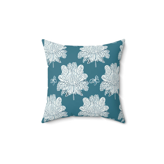 Tif Green White Floral Butterflies 14" x 14" Faux Suede Square Pillow