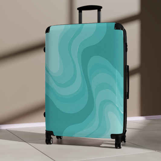 Tif Green Wavey Large Suitcase with built in lock, 4 double-wheels, telescopic handle, and ABS back hard-shell
