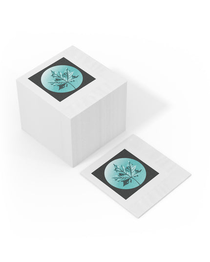 Tif Green Maple Leaf White Coined Napkins, 4.8" x 4.8"