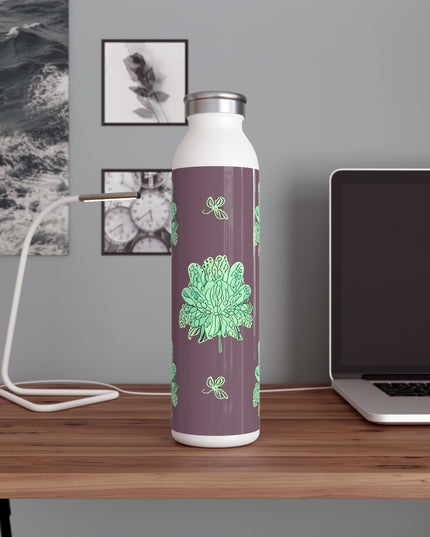 Mint Green Floral Butterflies Slim Water Bottle, 20 oz White