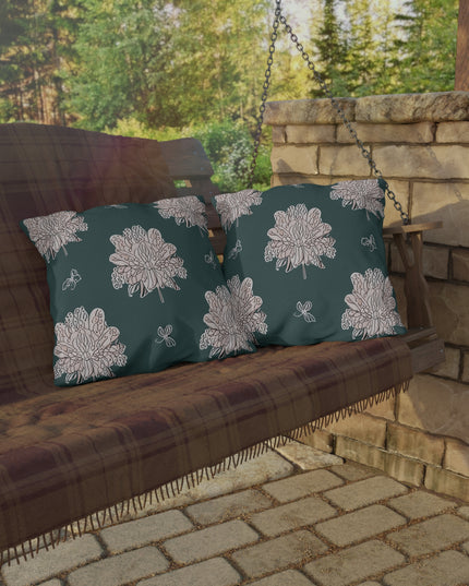 Soft White Floral Butterflies 20" x 20" Outdoor Pillow