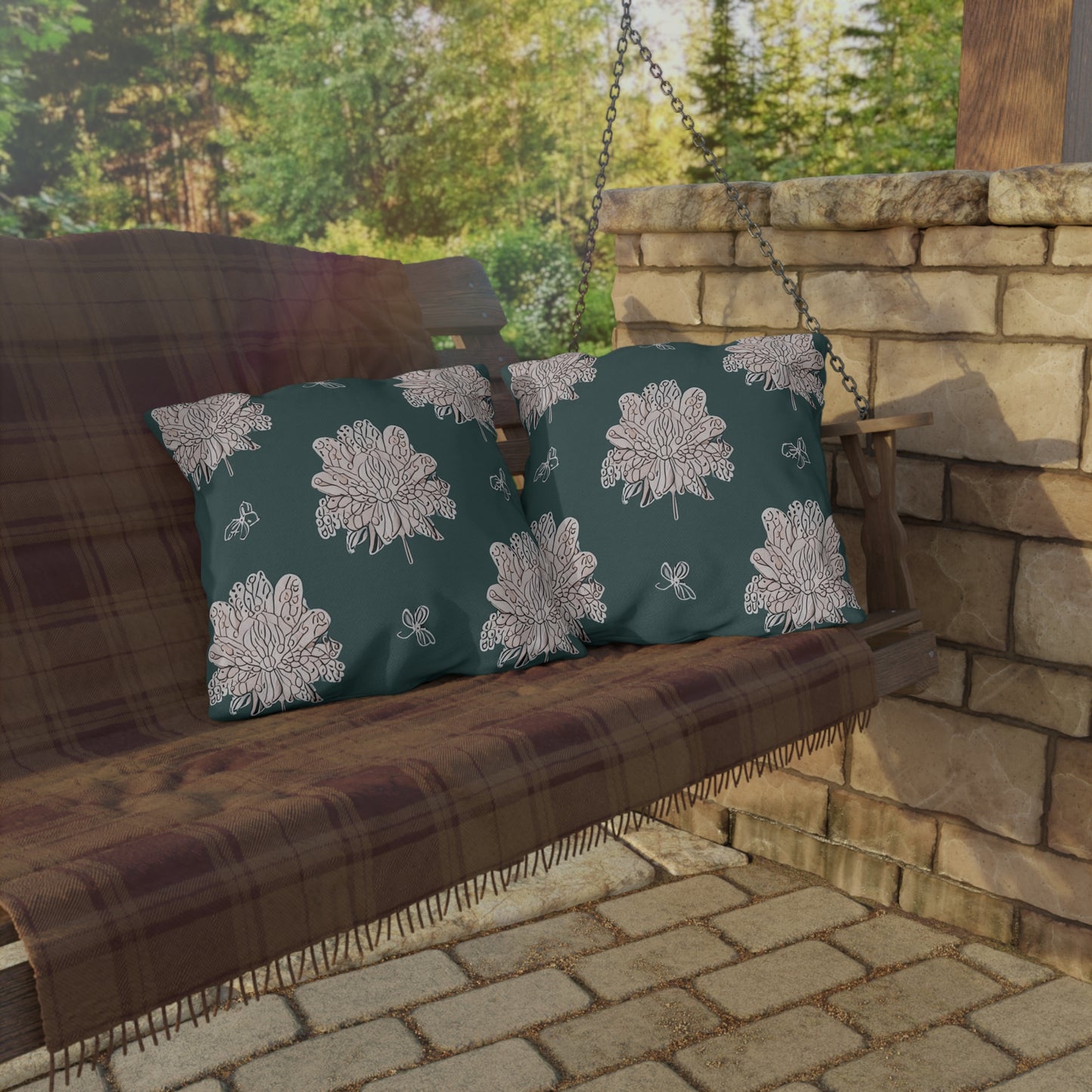 Soft White Floral Butterflies 20" x 20" Outdoor Pillow