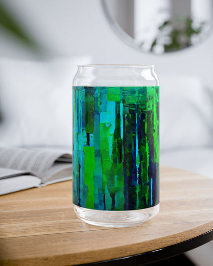 Striped Blue Green Glass, 16oz