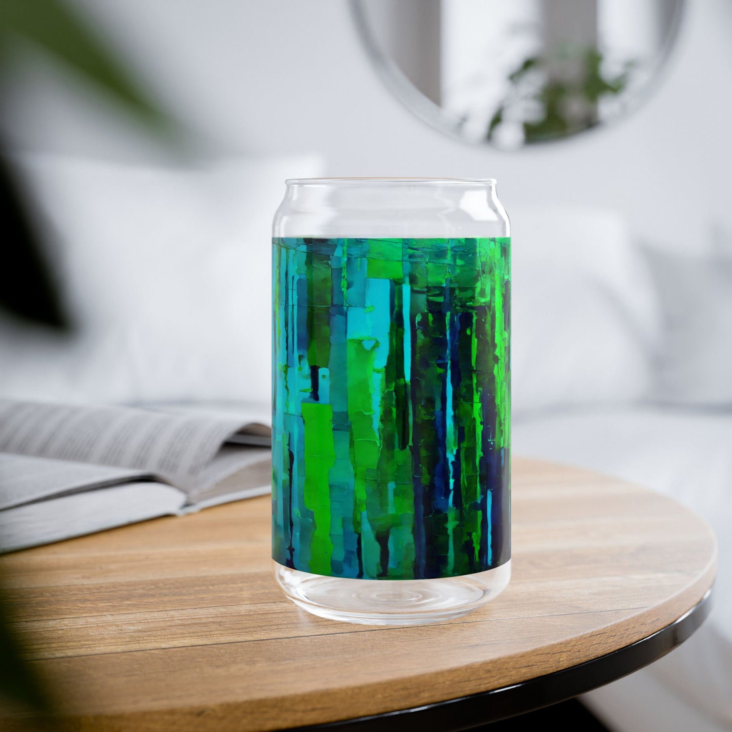 Striped Blue Green Glass, 16oz