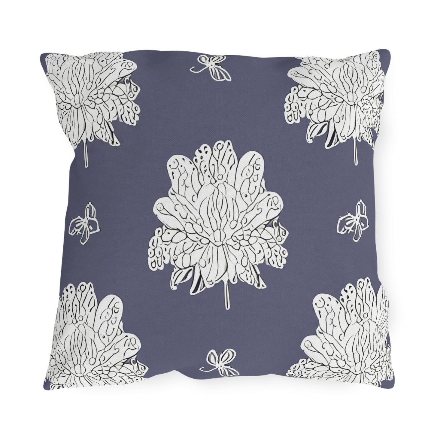 White Floral Butterflies 18" x 18" Outdoor Pillow