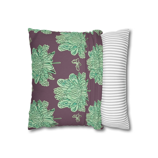 Mint Green Floral Butterflies Spun Polyester Square Pillowcase, 14" x 14"