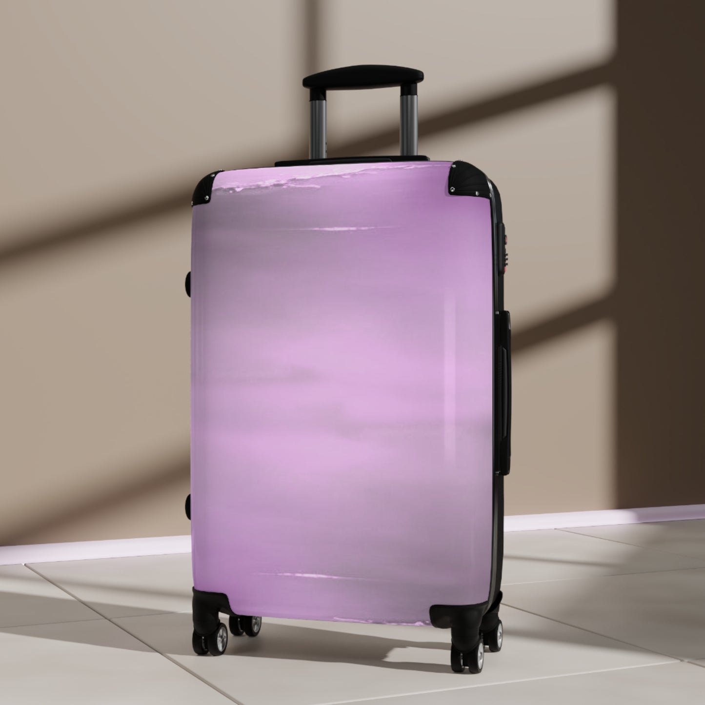 Dark Pink Sea Amethyst Fog Medium Suitcase with built in lock, 4 double-wheels, telescopic handle, and ABS back hard-shell